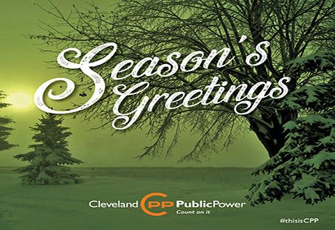 An image of evergreen with the text Season's Greetings